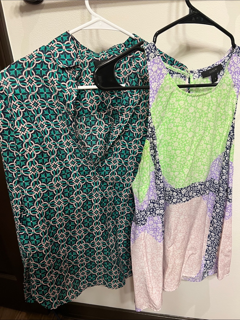 Lot of 2 J. Crew Blouses. Green and Teal Patterned Women's Blouses